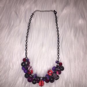 Purple and red beaded cluster necklace